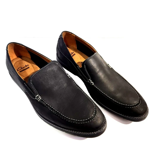 Scarpe slip on Clarks Collection Ortholite in pelle nera taglia 12 M mai indossate belle