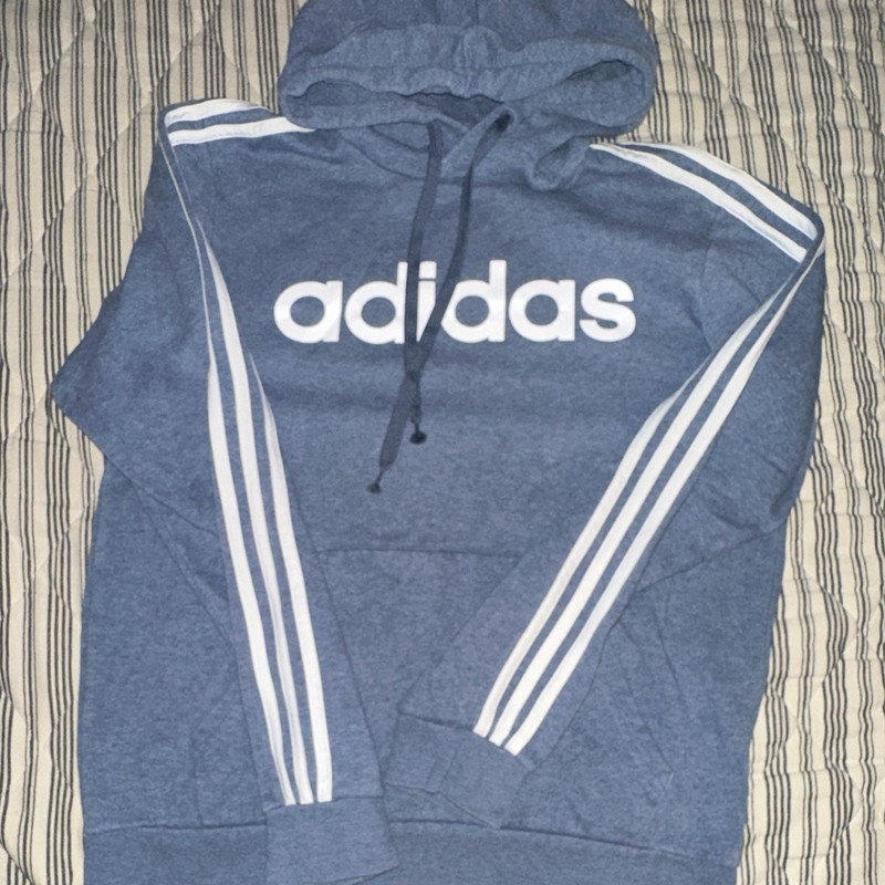 adidas Men's Fleece Pullover Hoodie - Blue, Size M Regular Logo 3-Stripe EI4910
