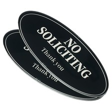 No Soliciting Sign, 2pcs Acrylic Oval Door Interior Exterior Sticker, Black
