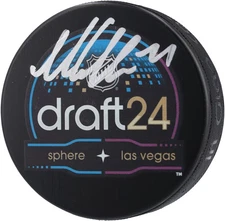 Macklin Celebrini San Jose Sharks Autographed 2024 NHL Draft Logo Hockey Puck