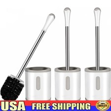 Toilet Brush Holder Stainless Steel Handle Durable Bristles Easy Clean Design US