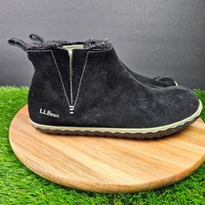 LL Bean Mountain Slipper Boot Mocs Womens Size 9 Medium Black Suede Fleece Lined