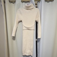 SHEIN Ivory Knit Turtleneck Sweater Dress Long Sleeve Midi Size S