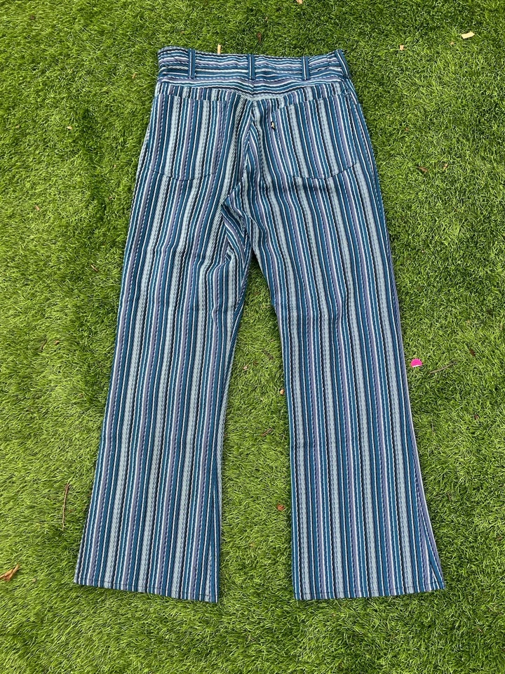Levi's 80s Vintage Sta-Prest Blue Striped Slacks Hippie Eclectic Black Label - Image 4 of 4