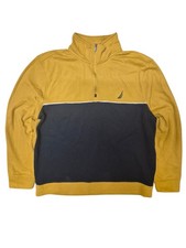 Nautica 1/4 Zip Sweatshirt Mens L Yellow Colour Block Pullover Logo Casual