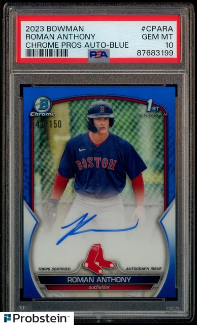 2023 Bowman Chrome Blue Refractor Roman Anthony RC Rookie AUTO 142/150 PSA 10