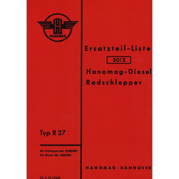 Hanomag Typ R 27 Radschlepper Diesel Ersatzteilliste Ersatzteilkatalog-image