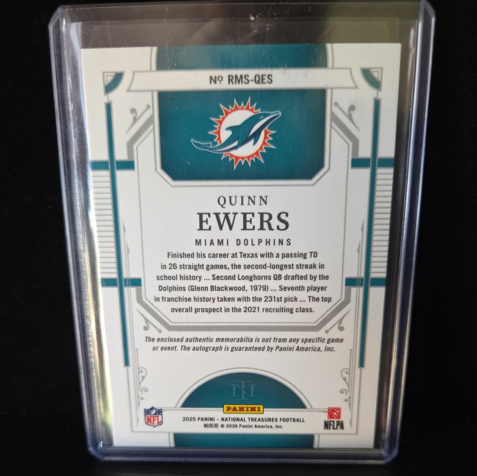 2025 Quinn Ewers National Treasures -Triple patch auto 4/99 Dolphins 🏈 🔥 view 3