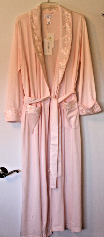 NWT Large sexy set night gown+robe lace trim luxurious 100%pima cotton pink RARE