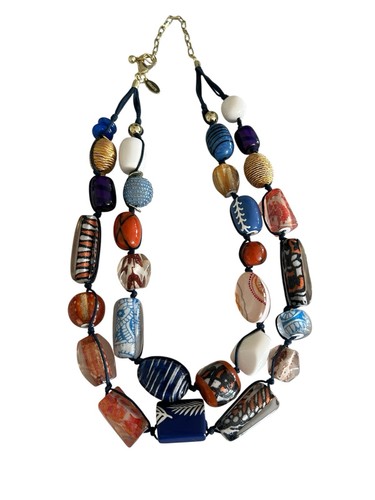 Collar Chico's Grueso Cuentas Doble Trenza Colorido Distintivo Audaz Boho - Imagen 2 de 7