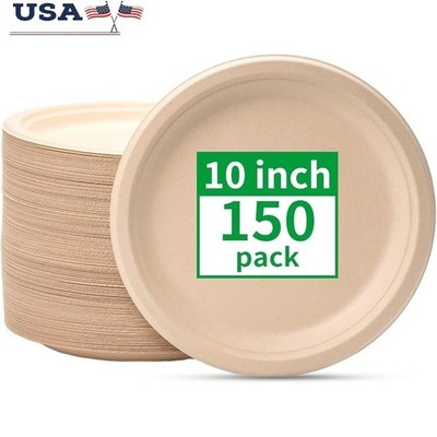 Durable Compostable Paper Plates 10 Inch Leak Proof Eco Friendly Bulk 150 Count