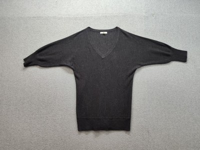 New York & Company Women Sweater XS Black Oversized V Neck Pullover Long Sleeve