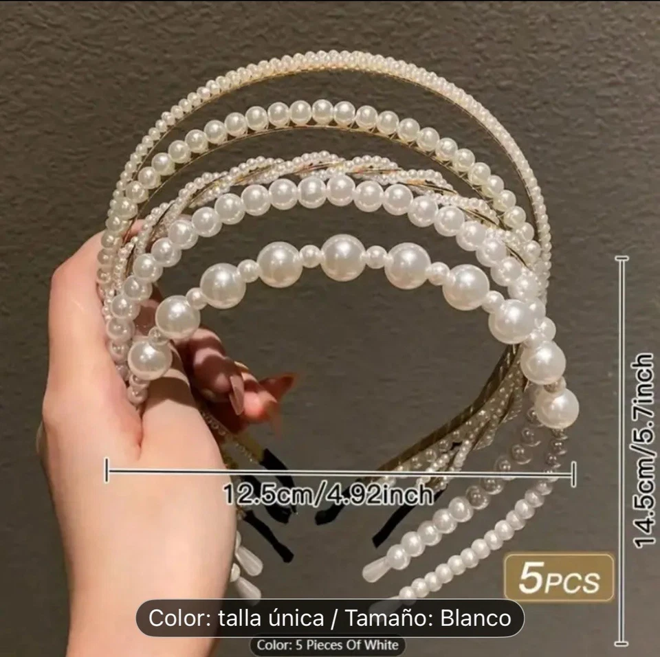 Diademas con perlas para mujer a la moda accesorios para cabello 5 piezas. Foto 3 de 3