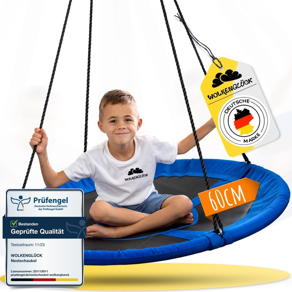 WolkenglÜCk® Schaukel Nestschaukel Tellerschaukel FüR Kinder Ø 60Cm Blau-image