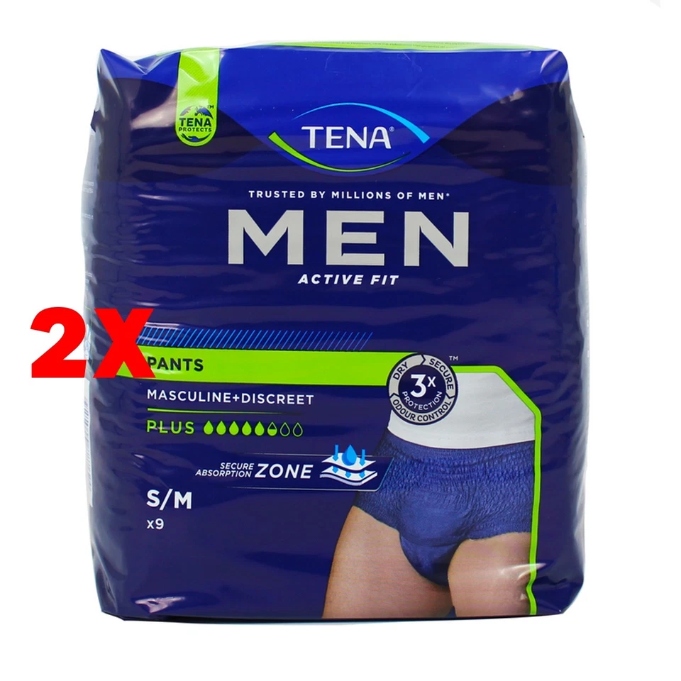 2 X Tena Men Active Fit Pants Plus Misura S/m 9 Pz Slip Assorbenti Maschili - Imagen 1 de 1