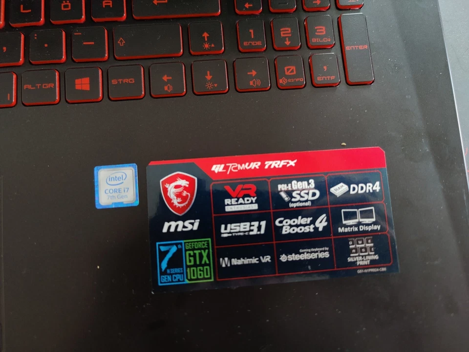 MSI Gaming Laptop Notebook 1TB GL72MVR GTX 1060 - Bild 3 von 4