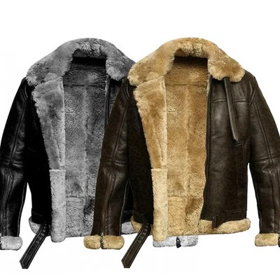 RAF Aviator B3 Bomber Jacket Men Real Sheepskin Leather Flying Pilot Jacket Coat