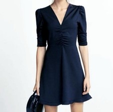 Preowned EXPRESS V Neck Ruched Dress Navy Blue XS