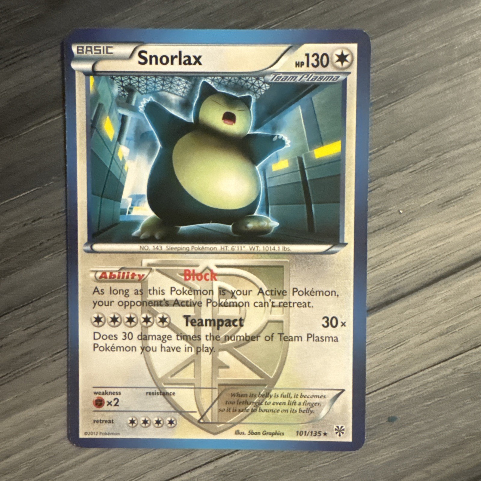 Snorlax (Team Plasma) Rare Plasma Storm 101/135 LP Regular 2013 5ban Graphics