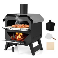 Wood Fired Pizza Oven Outdoor Stove with Stainless Steel Roof Black Multi Fuel