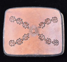 Country Western Stamped Leather Floral Pattern Vintage Belt Buckle