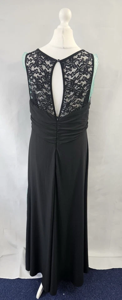 Miusol Women's Black Maxi Dress Thigh Slit Size L Green Lace Trim Ruched Chest - Image 3 of 4