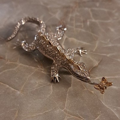 Alexis Bittar Crystal Encrusted Lizard Brooch Silver Gold Metal