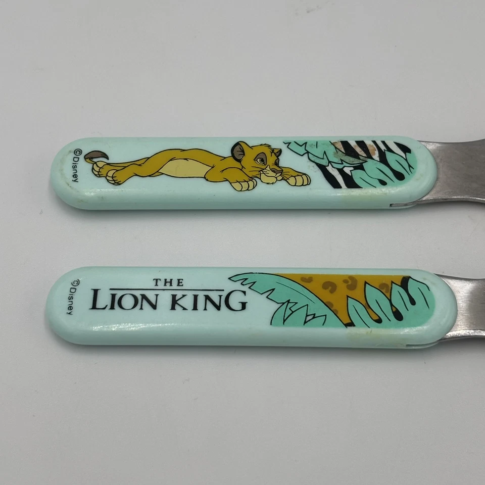 Cuchara tenedor de acero inoxidable cubiertos utensilios para niños pequeños Disney Lion King vintage Foto 3 de 4