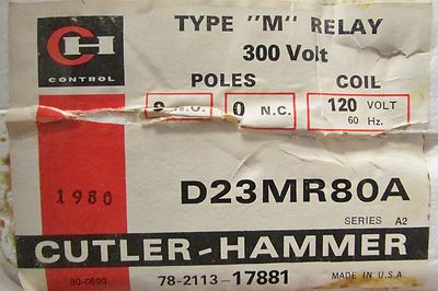 CUTLER HAMMER D23MR80A Type M Relay 300 Volt 8 Pole 120V 78 2113 17881