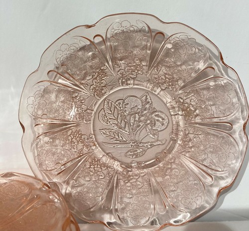 Pink Depression Glass Saucers "Cherry Blossom" Jeannette Glass Co. 1930-39 - Bild 2 von 5