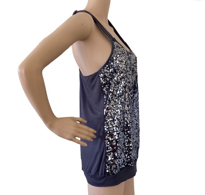 Express Womens Gray Solid Back Sequin Front Sleev… - image 2