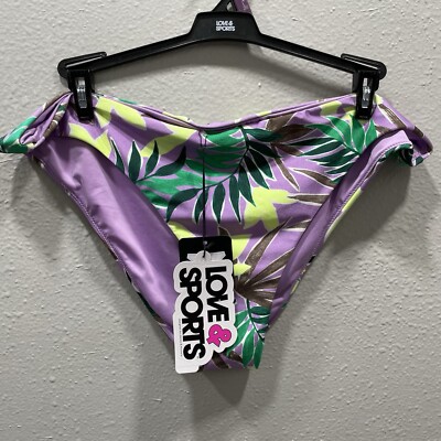 Love & Sports Bikini Bottom Floral Swim Purple Clasic Sheen XXL (20) NWT