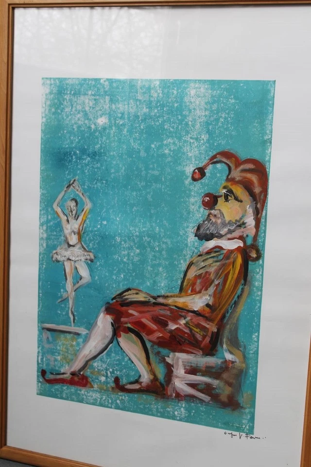 B8/ Eugen Virgil Facio - großes Clown Bild , ca. 100x70 cm. - handsigniert (2)/H - Bild 3 von 4