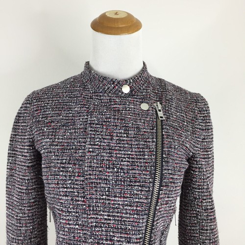 THEORY Womens sz 0 Prospect Space Tweed Zip Sleeve & Asym Zip KINDE Moto Jacket - Picture 12 of 16