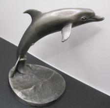 VTG Hudson Pewter Jumping in Waves Dolphin Figurine # 609 Statue LARGE 5"