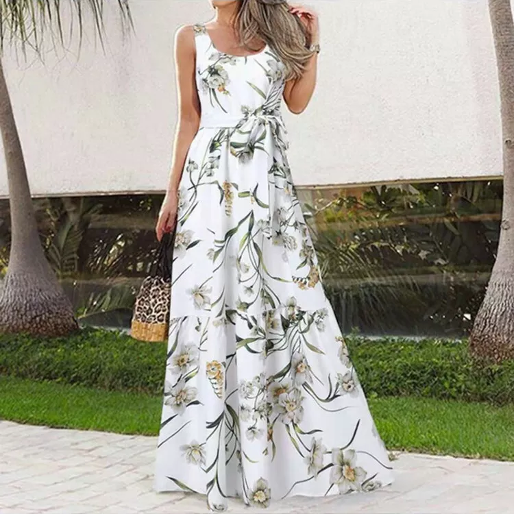 Womens Holiday Sleeveless Maxi Dress Ladies Summer Beach Boho Floral  Dresses New