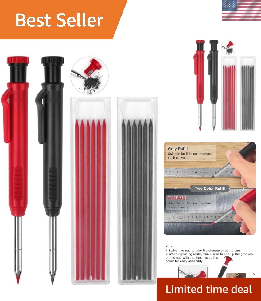 2 Pack Carpenter Pencils Mechanical Pencils with 12 Refills, Construction Pencil