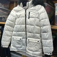 Justice White Puffy coat white with black trim girls size 14/16