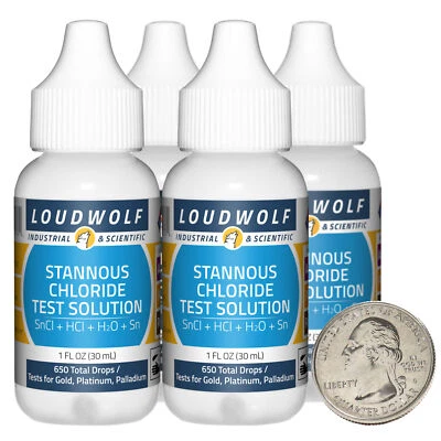 LOUDWOLF INDUSTRIAL & SCIENTIFIC Stannous Chloride Solution / 4 Fl Oz / 4 Bottles / Tests for Au, Pt, Pd / USA