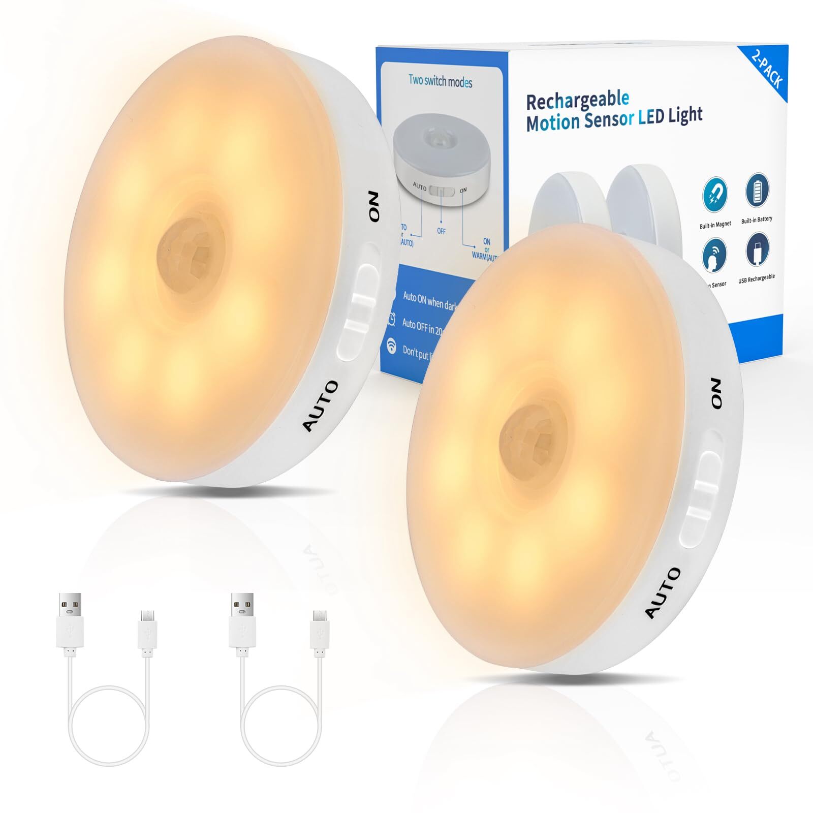 Improved LED Rechargeable Motion Sensor Light Indoor, Long-Lasting Battery, C...