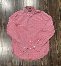 Lucky Brand Button Down Shirt Mens Medium Slim Fit Plaid Red Grey Cotton