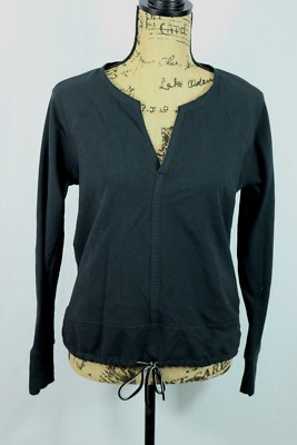 ATHLETA 'Sentry' Top Size Small V-Neck Sweatshirt Drawstring Cotton Blend Black