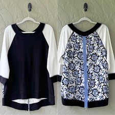 Chico's Zenergy Women Size 3 Black Multi XL Floral Zip Back 3/4 Sleeve Tunic NWT