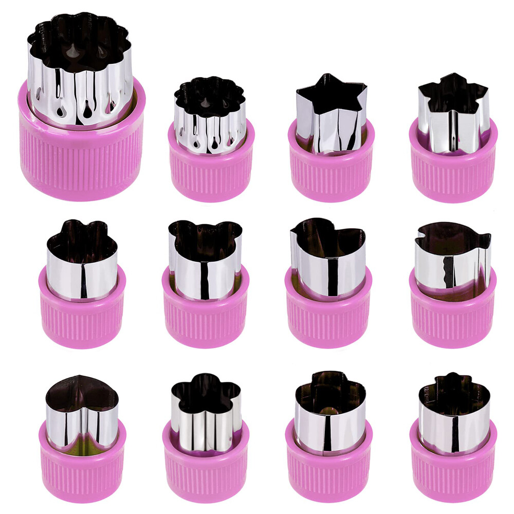 12pc Mini Stainless Steel Fruit Vegetable Cookie Shape Cutters Kid Food Mold Set