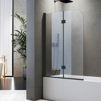 Badewannenfaltwand Schwarz Duschwand Badewannenaufsatz Badewanne Faltbar Glas 