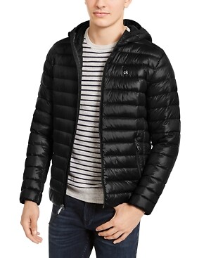 Calvin Klein Mens Packable Down Hooded Puffer Coat Jacket Black XL