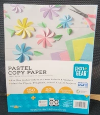 Pen+Gear 150-Sheets PASTEL COPY PAPER ASSORTED COLORS 20-LB 8.5" x 11"