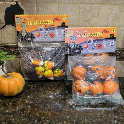 PRIMAL LITE HALLOWEEN SET OF 10 STRING LIGHTS~PICK EITHER CANDY CORN or PUMPKINS