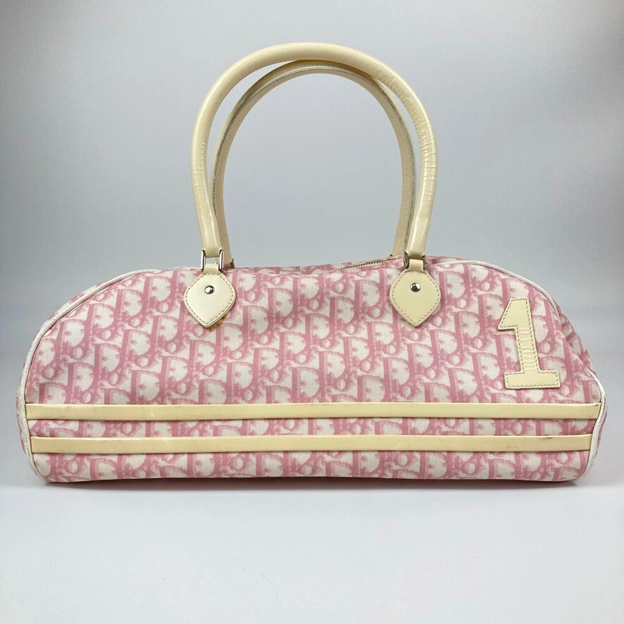 Authentique sac Christian Dior 2004 Boston trotteur toile rose q83