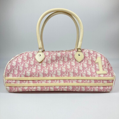 Auth Christian Dior 2004 Boston Bag Trotter Pink Canvas q83